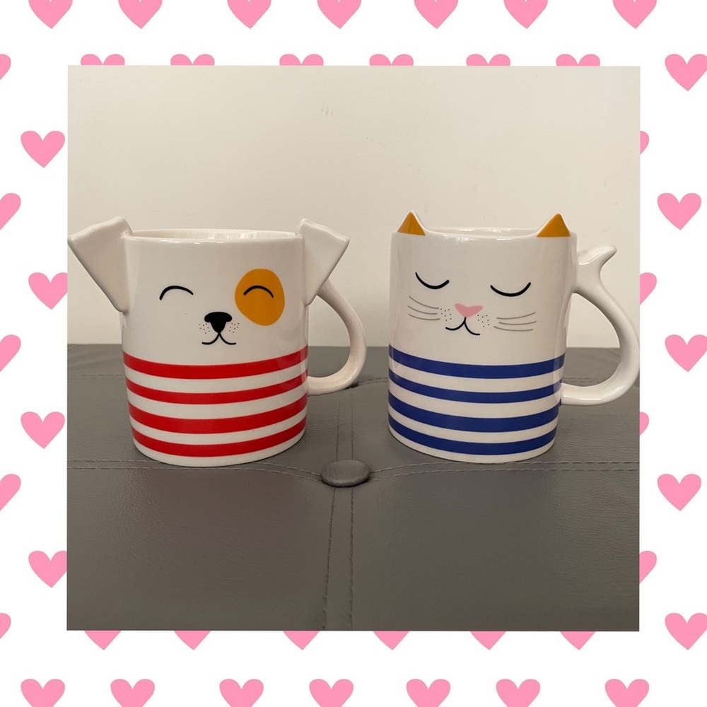 Ceramic Mug Set- Like Cats and Dogs ~ Unique